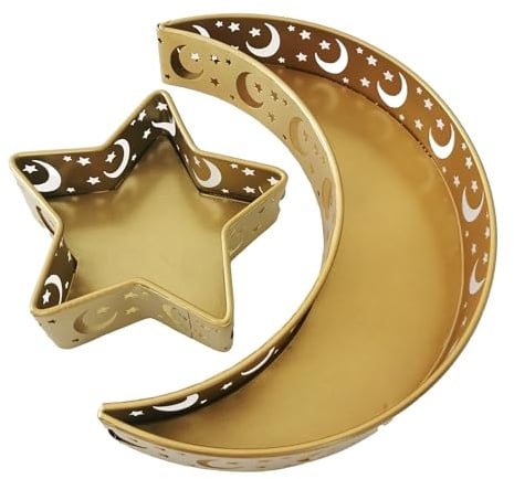 Ramadan Tablett Mond Stern Eid Mubarak Teller Metall Golden Serviertablett Für Ramadan Eid Mubarak Dekorationen