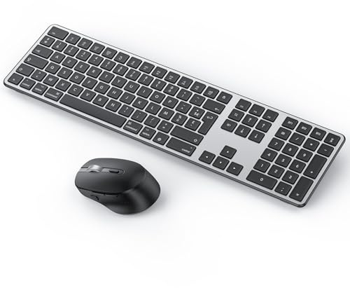 OMOTON Kit tastiera e mouse wireless Bluetooth per Mac AZERTY, grigio | Ricaricabile con 3 canali Bluetooth, con clic silenziosi, ultra slim, per Apple Mac Pro/Mini, MacBook Neo/Air, iMac, iMac Pro