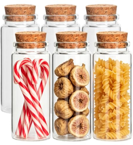 Acetiti 6 Pcs 150ml Small Glass Bottles with Cork, Empty Spell Jars | 47x120mm Mini Glass Vials Storage Jars Message Wishing Bottle for DIY Crafts, Decoration, Wedding Party Favours