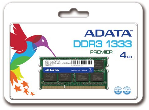 ADATA Memoria RAM 4GB SO-DIMM DDR3 1333FSB, AD3S1333C4G9-R
