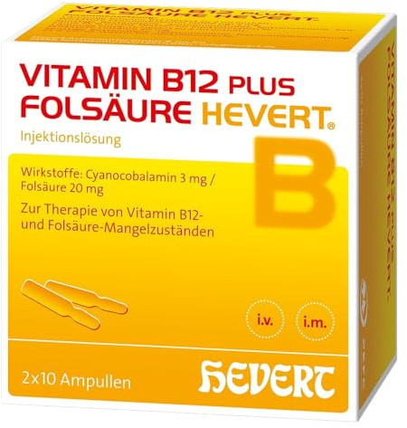 Vitamin B12 plus Folsäure Hevert, 20 St. Ampullen | zur Therapie und Prophylaxe von Folsäure- und Vitamin B12-Mangel