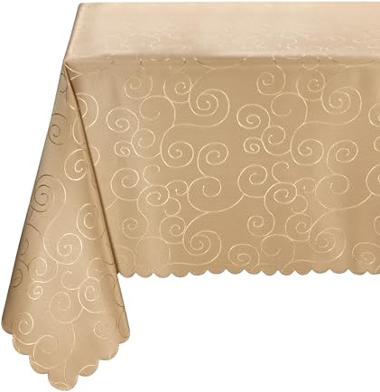 BEAUTEX Damast Tischdecke Ornamente eckig 130x260 Cappuccino bügelfrei edel | fleckenabweisend, Lotuseffekt, formstabil, strapazierfähig, eleganter Glanz, hochwertige Tischwäsche für Alltag & Anlass
