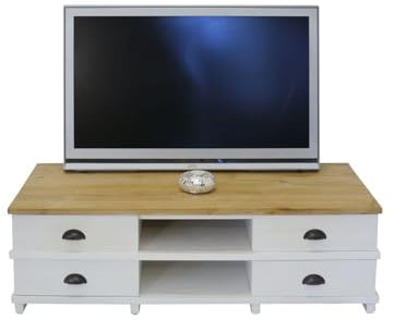 Antike Fundgrube TV-Board Sideboard TV-Schrank aus Massivholz in weiß/Natur Breite 130 cm (4324)