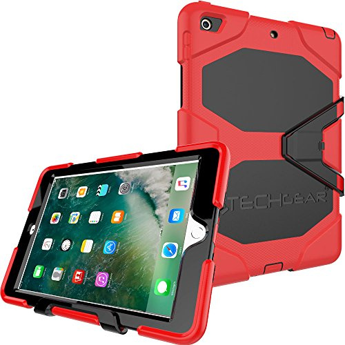 TECHGEAR G-SHOCK Case for iPad 9.7 2018/2017 Tough Rugged Heavy Duty Armour Shock Survival Protective Case - Kids Work School Builders Case Compatible with Apple iPad 9.7 6th & 5th Gen [Red]