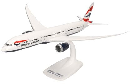 herpa Snap-Fit Modellflugzeug Boeing 787-9 British Airways - Dreamliner, Flugzeug, Miniatur im Maßstab 1:200, Sammlerstück, Modell mit Standfuß, Kunststoff, White