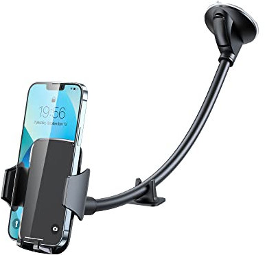 YOSH Windscreen Car Phone Holder, Adjustable Windshield Phone Mount with Long Arm Gooseneck & Strong Suction Cup, Car Cradle for Mini Van for iPhone 16 15 14 13 12 Samsung