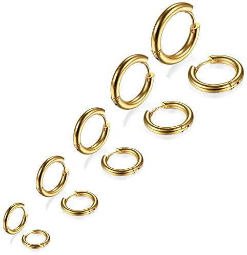 5 Paar Gold Edelstahl Ohrstecker für Damen und Herren 8-16mm Edelstahl Metall