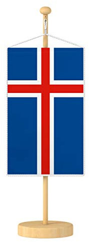 Vispronet® Tischbanner Island Nationalfahne Set ✓ Fahne & Ständer ✓ Kordel-Rand