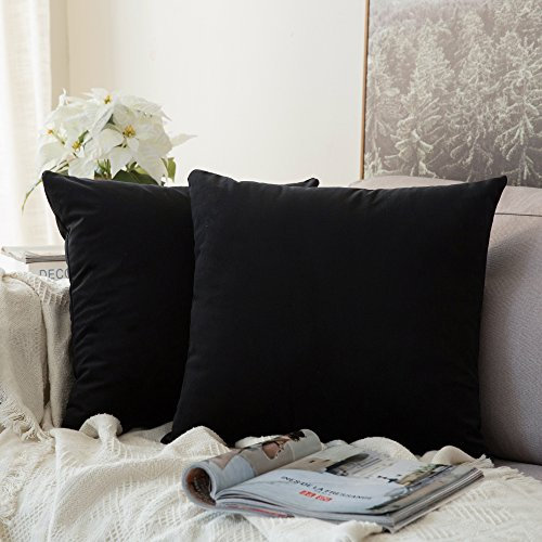 MIULEE Samt Kissenbezug Kissenhülle Kissenbezüge Sofakissen Dekorative Dekokissen Couchkissen Deko Bezug Überzug Zierkissen für Sofa Wohnzimmer Schlafzimmer 2er Set 60x60 cm Schwarz