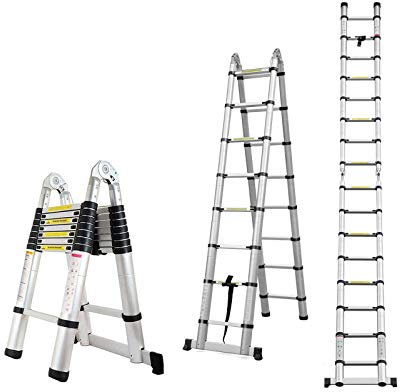 5m (2,5+2,5) Aluminium Mehrzweckleiter Teleskopleiter Ausziehbar Leiter Klappleiter Anti-Rutsch Stufen Multifunktionsleiter Trittleiter 150KG Belastbarkeit