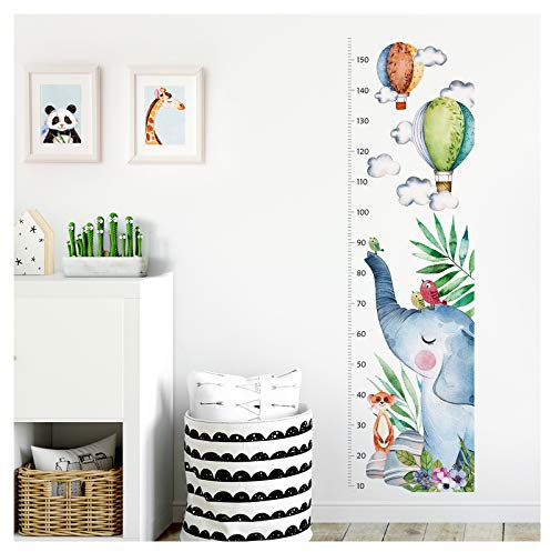 Little Deco Wandtattoo Wandsticker Kinderzimmer Junge Mädchen Messlatte | 150 cm Elefant Vögel Ballons | Tiere Kinder Aufkleber Wanddeko DL354