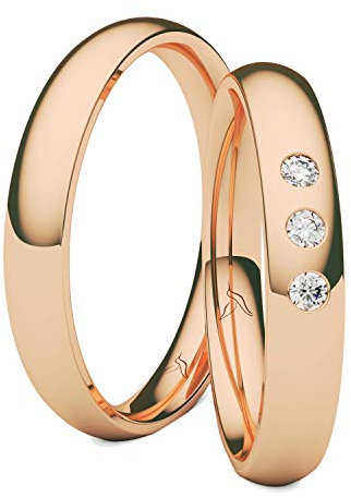 Kolibri Rings GOLD- Paarpreis Eheringe Rotgold 333 Massiv mit 3 Diamanten 3,5mm Breit 1,5mm Stark Trauringe Verlobungsringe Partnerringe 100% Made in Germany- Inkl. Gratis Etui + Gravur + Zertifikat