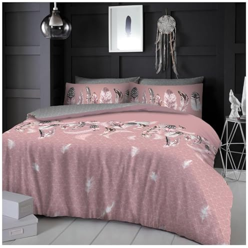 GC GAVENO CAVAILIA Feather Duvet Cover Set - Geometric Double Bedding Set Reversible Diamond Shape Quilt Cover Set With Matching Pillowcases - Pink - 200 x 200 Cm