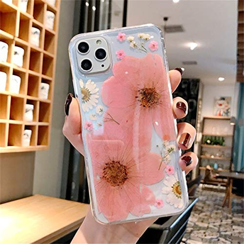 Tybiky Coque pour iPhone SE 2020/7/8 Motif fleurs séchées en silicone TPU souple et résistant aux chocs Rose