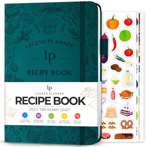 Legend Recipe Book – Blank Family Cookbook to Write In Your Own Recipes – Empty Cooking Journal – Personalized Cooking Notebook, Hardcover, A5-Sized, 58 Recipes In Total - Dark Teal