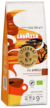 Lavazza, Tierra For Africa, Ground Coffee, 6 Packs of 180g, Ideal for Filtered Coffee, Full-bodied Taste, Intensity 9/10, Chocolate & Dried Fruit Notes, Organic Arabica & Robusta, Medium Roast