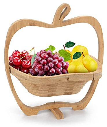 qiuqiu Cesta De Frutas De Bambú Plegable, Cuenco De Exhibición con Soporte De Madera Plegable, Tiendas De Fruteros Plegables, Decoración De La Cocina De La Sala De Estar del Hogar