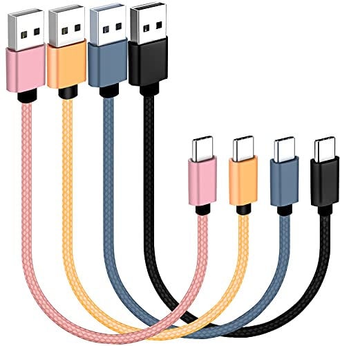 SUMPK Short USB C Cable 20cm 4 Packs, 3A Fast Charging USB 2.0 Data Transfer to Type C Phone Charger Cord Nylon Braided Compatible with Samsung Galaxy S10 S9, Pixel 3, LG V30, Charging Station