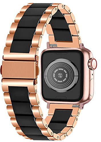 Kai Tian Armbänder Edelstahl Compatible for iWatch 42mm 44mm 45mm 49mm Apple Watch SE Series 10 9 8 7 6 5 4 3 2 1 Sport Keramik Armband für Herren Damen Roségold Schwarz