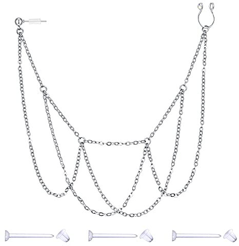 D.Bella Kette von Nase zu Ohr,Gefälschte Nasen-Ring-Kette Ohrring Piercing Nase Fakepircings Frauen-Körper-Schmuck