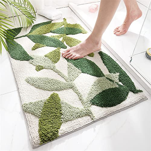 Odot Tapis de Bain Antiderapant, Tapis Salle de Bain Moelleux Tapis de Douche Plantes Vertes Douce Lavable en Machine pour Toilette Baignoire Cuisine Salon Chambre (Plante,50x80cm)