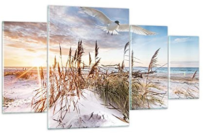 Mehrteilige Bilder auf Glas 160x90cm Glasbild Möwe Meer Küste Groß XXL Wanddeko Bild im Glas Schlafzimmer Küche Set 4 teilige Wandbilder Dekoration Wohnzimmer Modern Wand Kunstdruck Art GDL160x90-4902