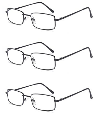 OuShiun Blaulichtfilter Lesebrille Herren Computer Brillen Anti Rays 3er-Pack Metall Rahmen für Männer Leser (Schwarz, 2,5)