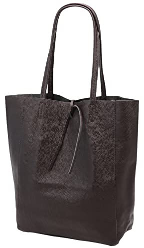SH Leder ® Damen Echt Rindleder Shopper mit Innentasche in vielen Farben Schultertasche Henkeltasche 37x29cm Kora G266 (Dunkelbraun)