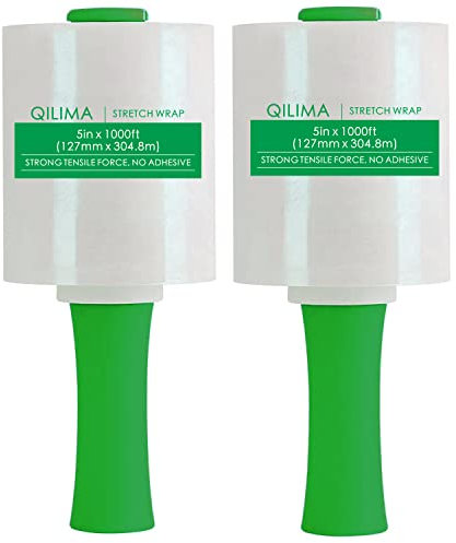 QILIMA 2 Sätze der Industrielle transparente Stretchfolie mit Griff, 12,7 cm, 304,8 m, 80 Gauge für Palettenverpackung, langlebig, selbstklebende Verpackung, Umzug, Verpackung, robuste Schrumpffolie
