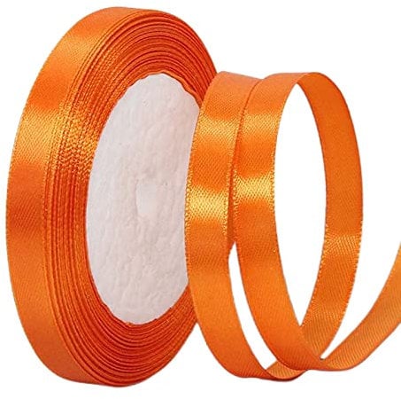 POPOYU Orange Satin Ribbon 10mm for Gift Wrapping,23 Meters Orange Hair Ribbon Cake Bows,Solid Color Fabric Polyester Satin Ribbon for Balloons,Halloween,Autumn,Thanksgiving Birthday Party Decoration