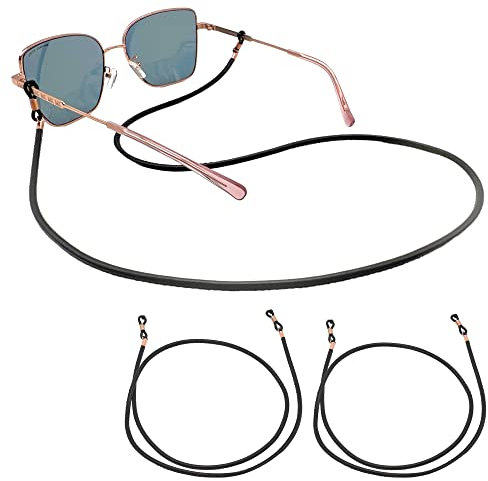 GERNEO® – Toulouse – Premium Leder Brillenband & Brillenkordel – Doppelpack in schwarz und rosagold Halterungen – Glattlederoptik Unisex PU Brillenkordel für Lesebrille & Sonnenbrille