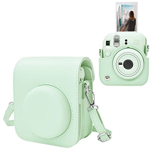 MUZIRI KINOKOO Tasche für Instax Mini 12 Cámara Instantánea, PU Leder Schutzhülle für Instax Mini 12 Tasche mit verstellbarem Schultergurt - Grün
