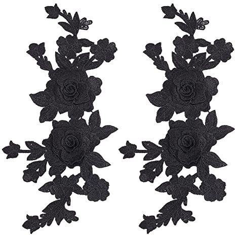 GORGECRAFT 2 PZ Nero Ricamato Applicazioni Floreali Boho Love Vintage Rose Cucire su Toppe Retro Fiore Coppia Ornamento in Poliestere per Abito da Sposa Cappello Borsa Jeans Scarpe Abbigliamento