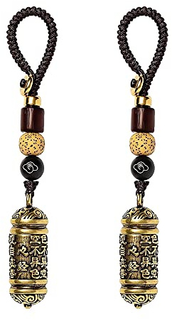Opexicos Lot de 2 porte-clés bouddhisme tibétain chinois en forme de bouteille de Sutra Chinois Pendentifs Bijoux Pendentifs Porte-bonheur en laiton Vintage Cuir