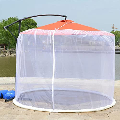 Moustiquaire pour parasol, moustiquaire d'extérieur avec porte zippée pour parasols de 250 à 300 cm, moustiquaire pour parasol de jardin, parasol déporté (blanc)