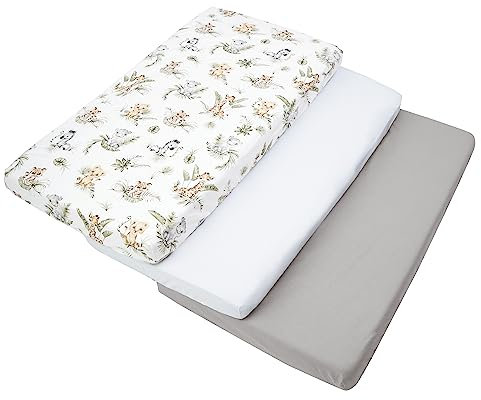 Medi Partners Spannbettlaken 60x120 3-Pack Baby Bettlaken Kinderbett Spannbetttuch 100% Baumwolle - Fitted Kinder Sheet Bettwäsche Babymatratze Schlafsack Babybett (Safari-Weiß-Graue)