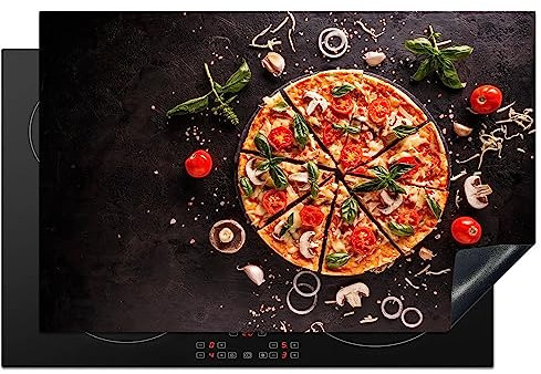 KitchenYeah© Coperchio Piano Cottura 80x52 cm Cucina Copri Fornelli Tappetino Induzione Antiscivolo Piastra Protezione Pizza - Verdure - Erbe - Cucina - Industriale