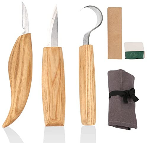 Wood Carving Tools Set 5Pcs Woodworking Carving Tool Chrome Vanadium Steel Carving Knife Includes Detail & Whittling Knife, Hook Knife, Professional Wood for Beginners Wood, Fruit, Vegetable Sculpture
