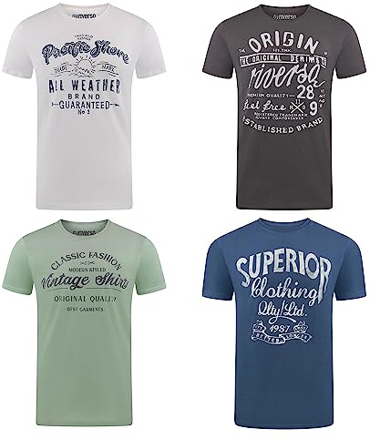 riverso Herren T-Shirt Rundhals RIVLeon 4er Pack O-Neck Kurzarm Print Tee Shirt 100% Baumwolle Regular Fit Grün Blau Weiß Grau Rot Orange 3XL, Größe:3XL, Farbe:Farbmix 34