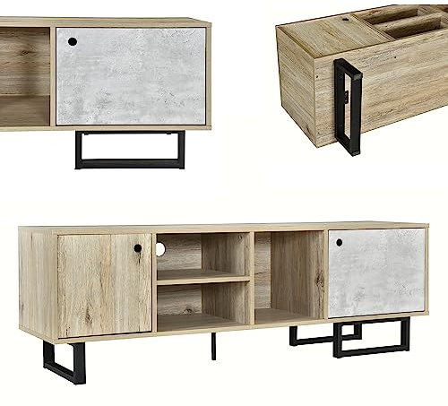 Buffet TV Vintage, Meuble TV Bois 160 cm Meuble lowboard Table TV Buffet Commode avec 2 Portes, Deux Compartiments, Un Compartiment Ouvert, Meuble TV Tendance avec Deux Portes