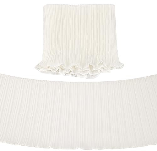 FINGERINSPIRE 3.65 m Weißes Plissiertes Chiffonband 17 cm Breit Polyester Plissiertes Elastisches Spitzenband Gewellter Rand Gerüschte Spitzenbesätze Für Kleider Puppen Dekoration Kleidung Zubehör