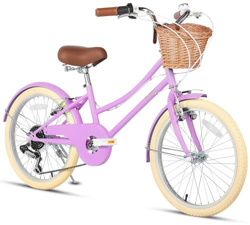 Glerc Missy 20 Pollici Ragazza Cruiser Bambini Bicicletta 6 Velocità Teen Hybrid City Bike per Giovani età 6 7 8 9 10 11 12 Anni con Cestino in Vimini & Leggero, Viola