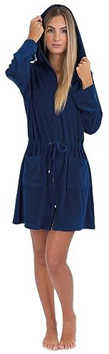 wewofashion Damen Badejacke Bademantel Saunamantel mit Reißverschluss 031 Dunkelblau (XS)