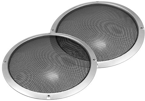 MACHSWON Cubierta de rejilla para altavoz de coche, 2 unidades, 25,4 cm, accesorio estéreo automático, borde de malla, protector redondo, protector de subwoofer, tono plateado