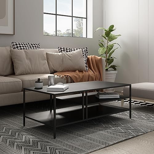 [en.casa] Couchtisch Kumlinge Beistelltisch 40 x 110 x 55 cm mit Ablagen Wohnzimmertisch eckig Sofatisch Metall Kaffeetisch Schwarz