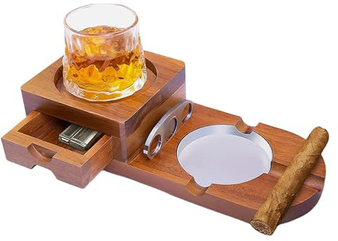 Posacenere in legno per whiskey, sottobicchieri per sigari, in legno, posacenere per sigari, accessori per sigari, set regalo, posacenere da scrivania