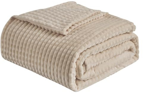 EMME Kuscheldecke Flauschige - 3D-Touch-Erlebnis 200x230cm Fleecedecke, Tagesdecke, Weiche Warme Wolldecke Überwurfdecke, Couchdecke, Decke für Sofa, Wohndecke, Beige