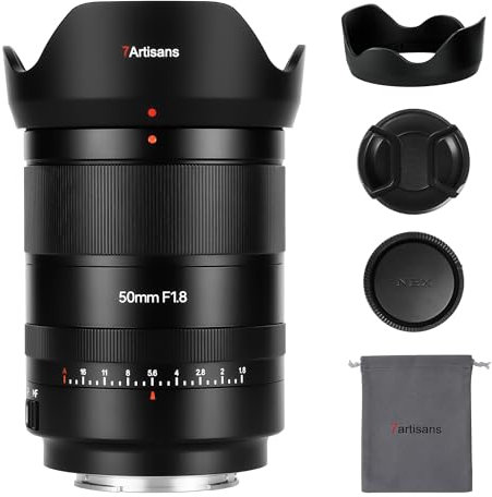 7artisans AutoFocus - Lente de Marco Completo F1.8 de 50 mm, Gran Apertura F1.8, Compatible con Apertura automática/Manual y reconocimiento Facial/Ojo, Compatible con Sony A7 Series A7R A75 A7SII A9