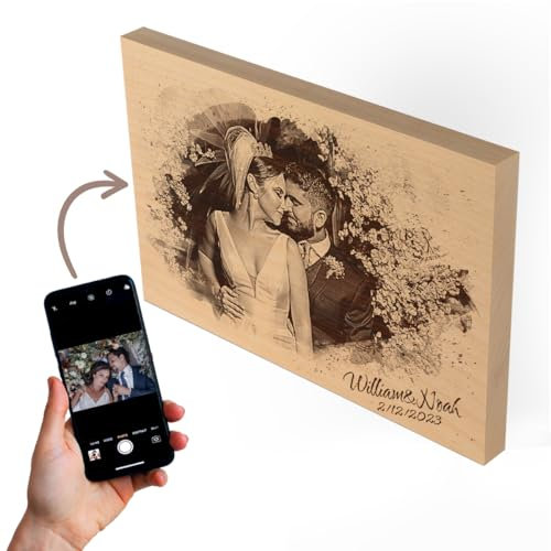 Cadeauki Cadeau photo personnalisé gravé sur bois - Cadeaux avec photo - Cadeau de mariage - Photo sur bois - Gravure sur bois - Cadeau photo original - Photo sur bloc en bois (1)