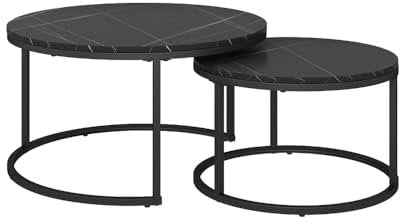 Vicco Couchtisch-Set Montreal, Schwarz/Schwarzer Marmor, 77 x 40 cm 2 Teile
